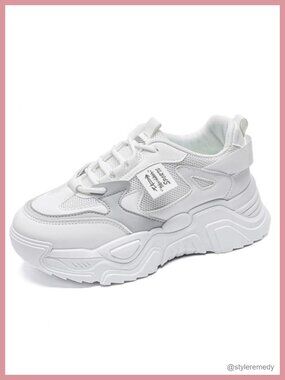 Lace-Up Leather Platform Sneakers Non-Slip Chunky Casual Sport Shoes for